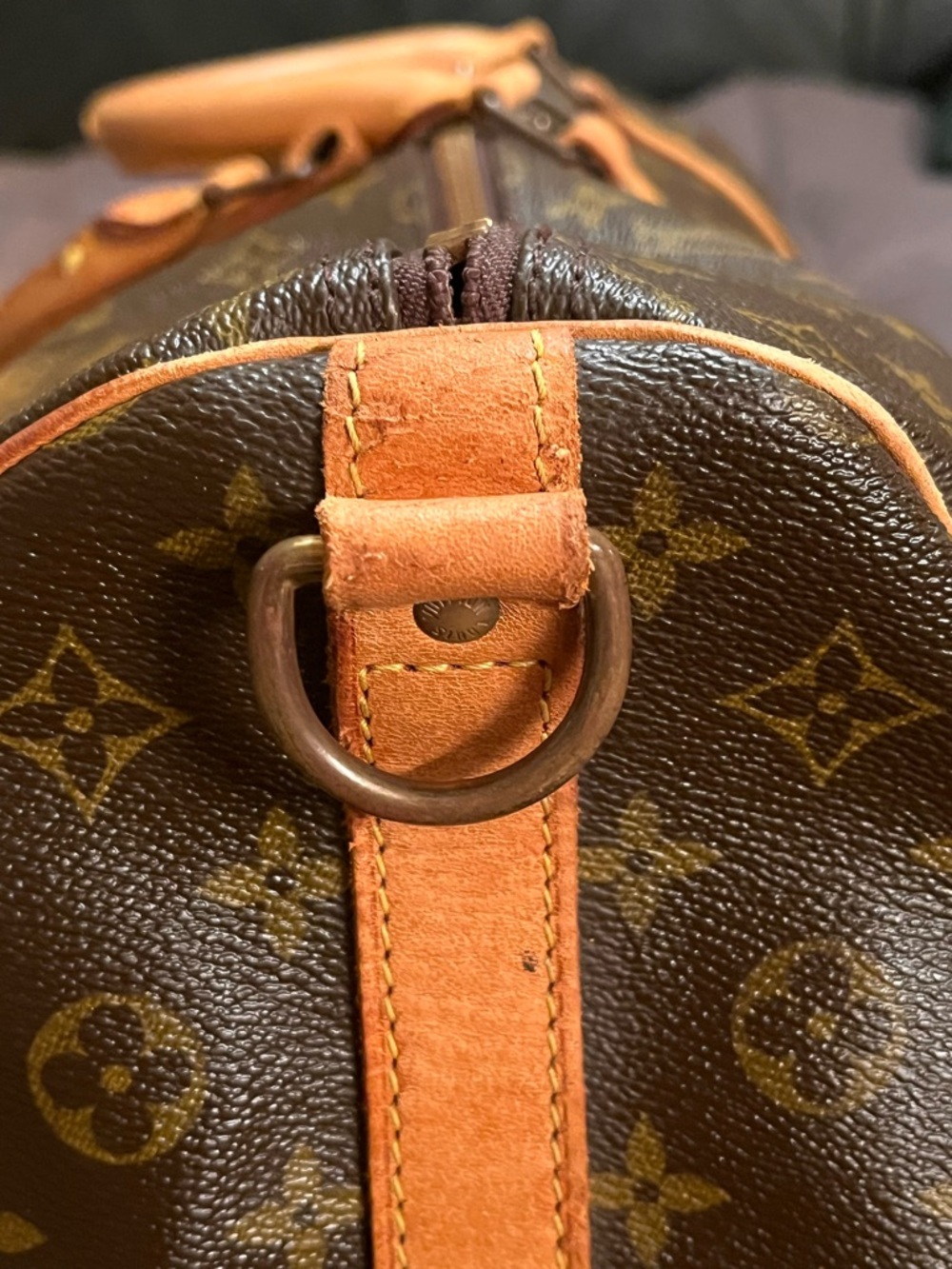 Louis Vuitton Brown Monogram Keepall Duffel Bag with Tan Leather Trim - Picture 10 of 16